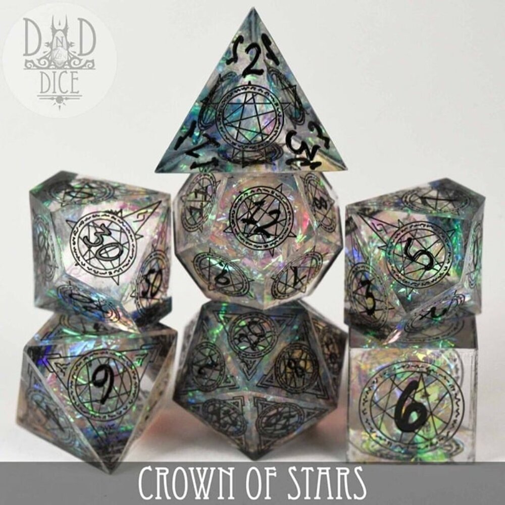 DND Dice Set -‎ Crown of Stars - 7 Handmade Resin Dice - Fantasy RPG Gaming